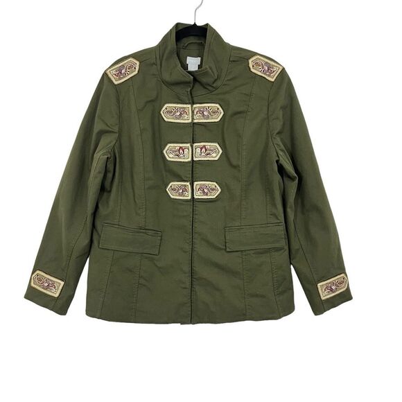 Chico's Womens Size 3 XL Olive Green Beaded Embellished Band Military Jacket New - Picture 2 of 6